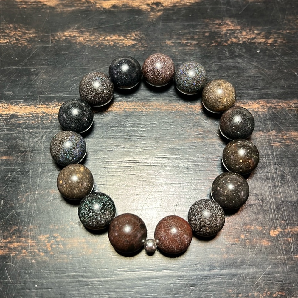 Australian Black Opal bead bracelet with silver bead natural AAA quality